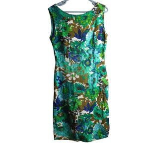 Vintage Floral V Back Handmade Lined Sleeveless Dress 1960s zip back Sz M